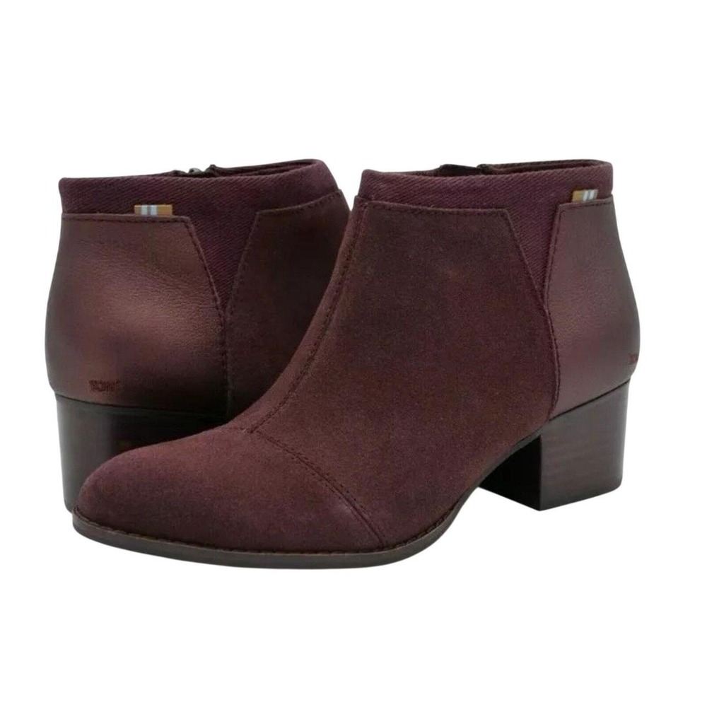 Toms Loren Womens 11 Maroon Suede Western Ankle Booties Fall Gritty Boho Granola